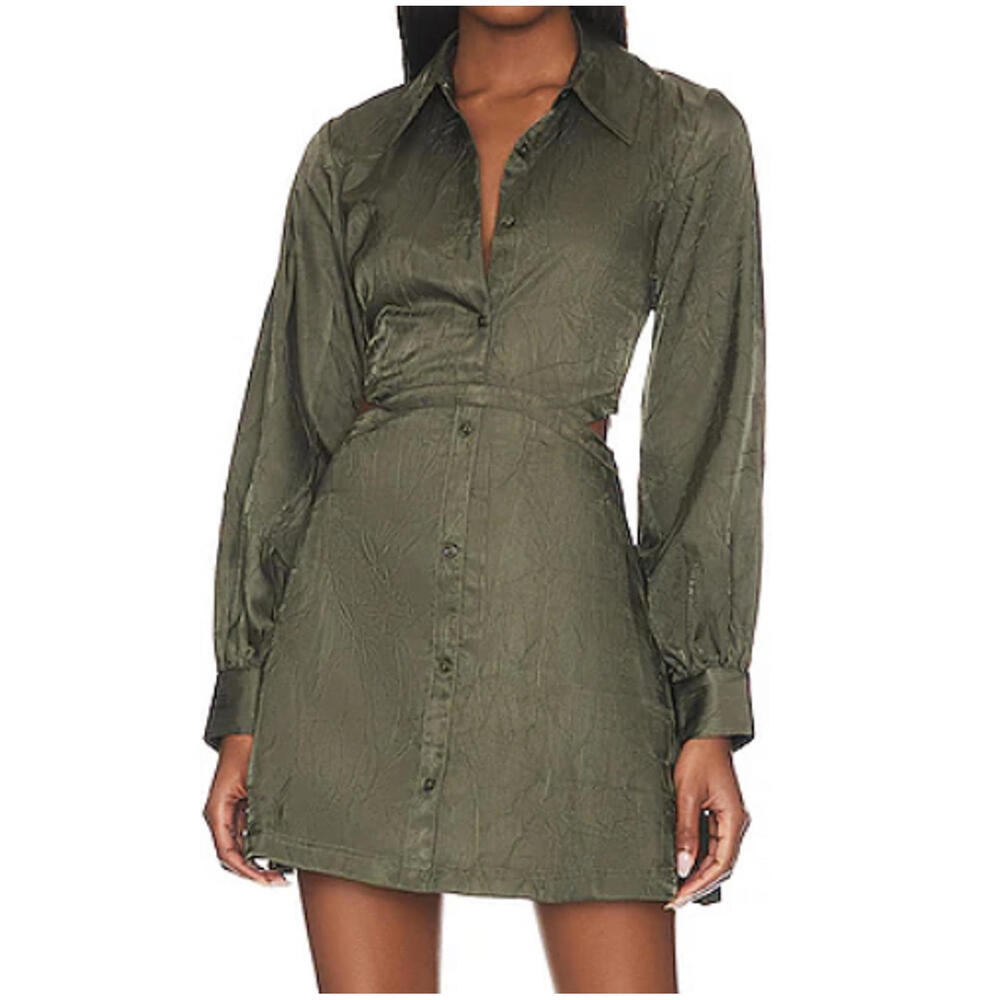 JONATHAN SIMKHAI dark green long sleeve cut out mini dress sz S